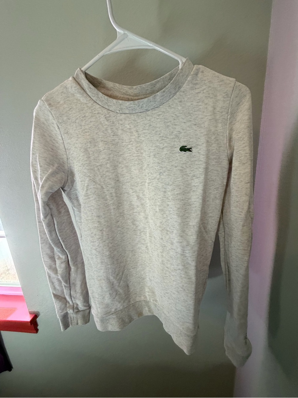 Lacoste Kids Heather Light Gray Sweatshirt with Green Crocodile